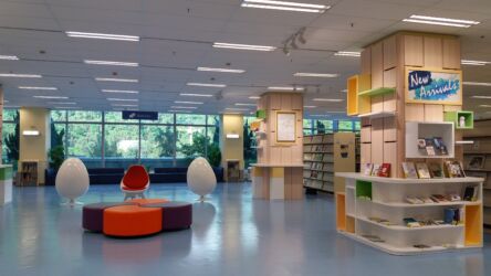 Shek Mun Campus Library supports teaching and learning at the College of International Education Picture of the lobby at Shek Mun Campus Library