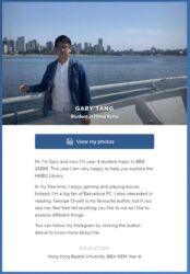Student Assistant - Gary Tang
<br>
<a href="https://about.me/kengshingtang" target="_blank" rel="noopener noreferrer">About me</a> Student Assistant - Gary Tang