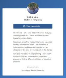 Student Assistant - Sara Lam
<br>
<a href="https://about.me/saralam" target="_blank" rel="noopener noreferrer">About me</a> Student Assistant - Sara Lam