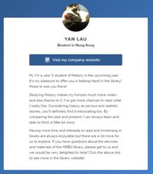 Student Assistant - Yan Lau
<br>
<a href="https://about.me/lwyan" target="_blank" rel="noopener noreferrer">About me</a> Student Assistant - Yan Lau
